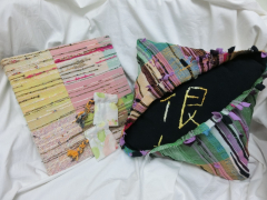 重織愛.念.情:創新善別輔導計劃為喪親者把過世親人的衣物轉化成各樣新物品,包括(左起)相簿布書套、小布袋和坐墊。