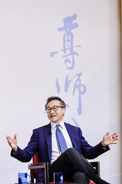 Mr. Joe TSAI, Co-founder and Chairman of Alibaba Group, speaking during the Edward K Y Chen Distinguished Lecture 2025 at HKU Business School. The fireside chat focused on how innovation, technology, and AI are transforming business and economic growth.